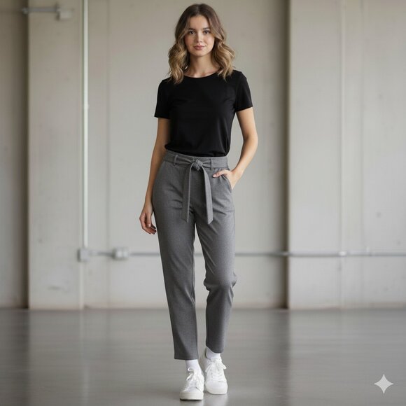 Aritzia Wilfred Jallade Pants Tie Front Heathered Grey High Rise Waist Trousers - Picture 4 of 14